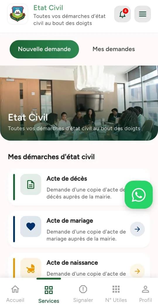 Capture d'écran NyeDu : État civil