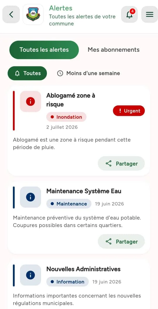 Capture d'écran NyeDu : Alertes
