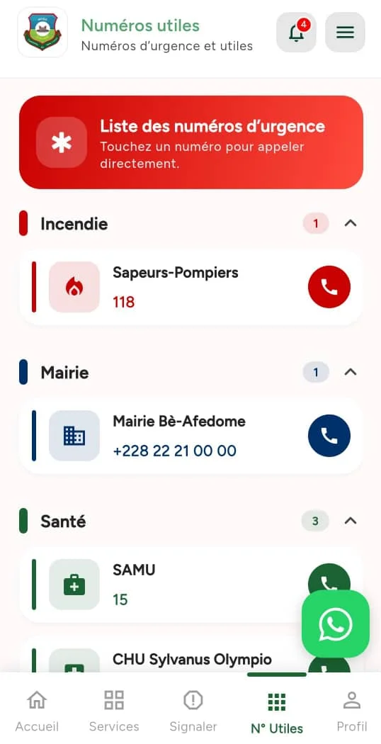 Capture d'écran NyeDu : Numéros utiles